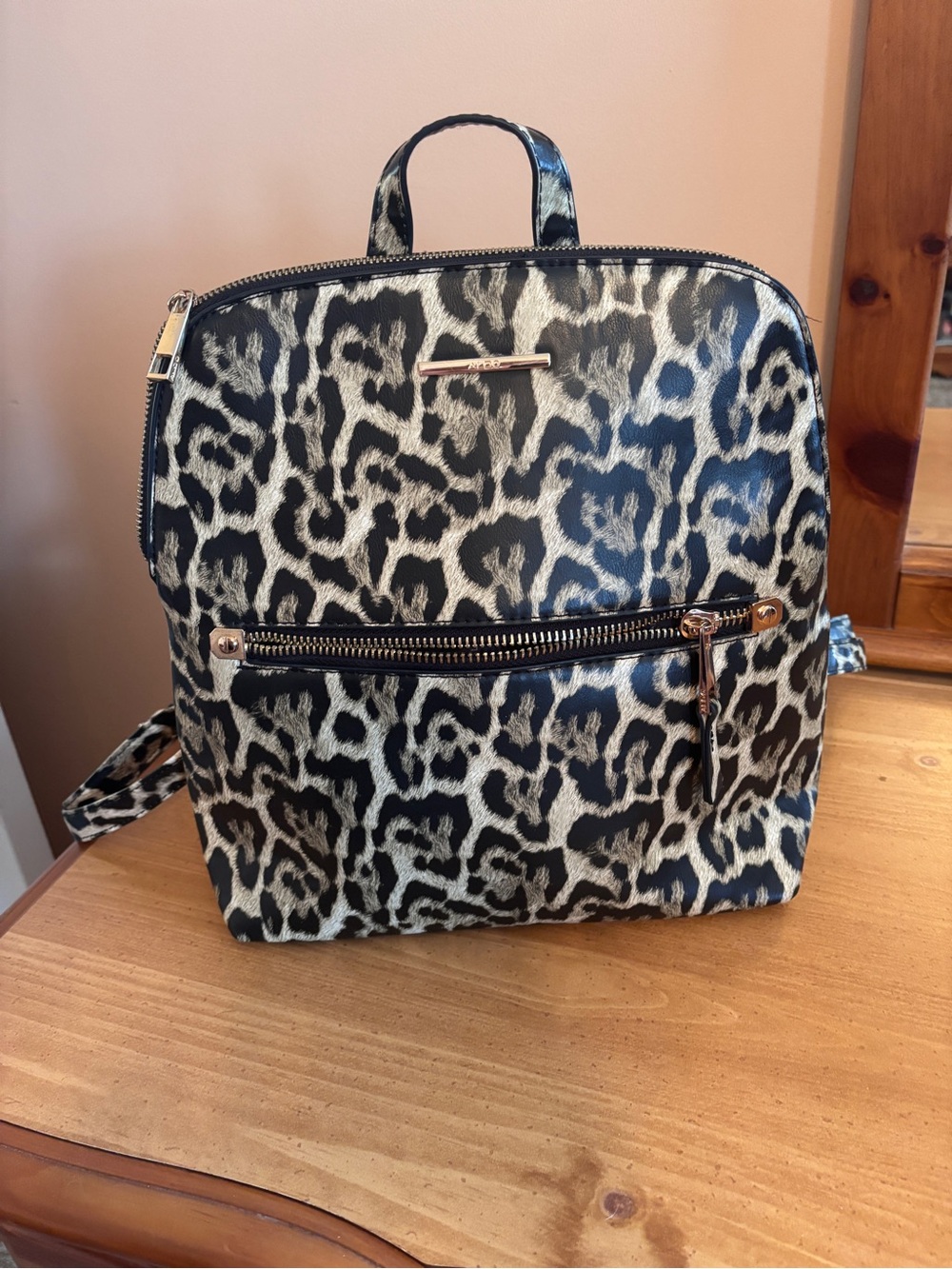 Leopard Print Backpack - Black & Cream
